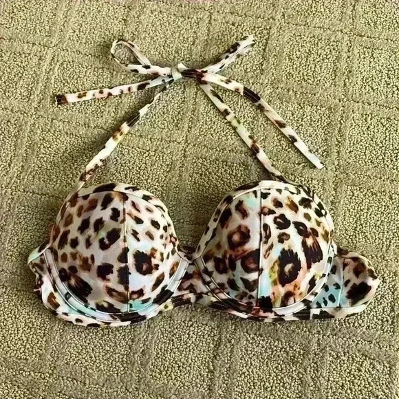 Victorias Secret colorful leopard print bikini top 34B push up removable pads - Picture 1 of 4